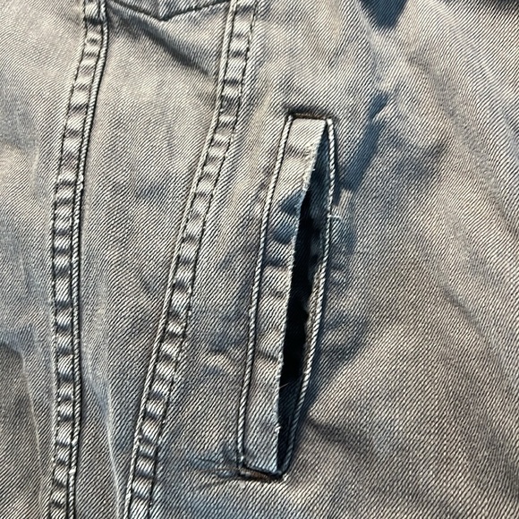Free People  Denim Trucker Jacket Biker Y2K Button Gray Charcoal Coat M/L - Picture 9 of 11